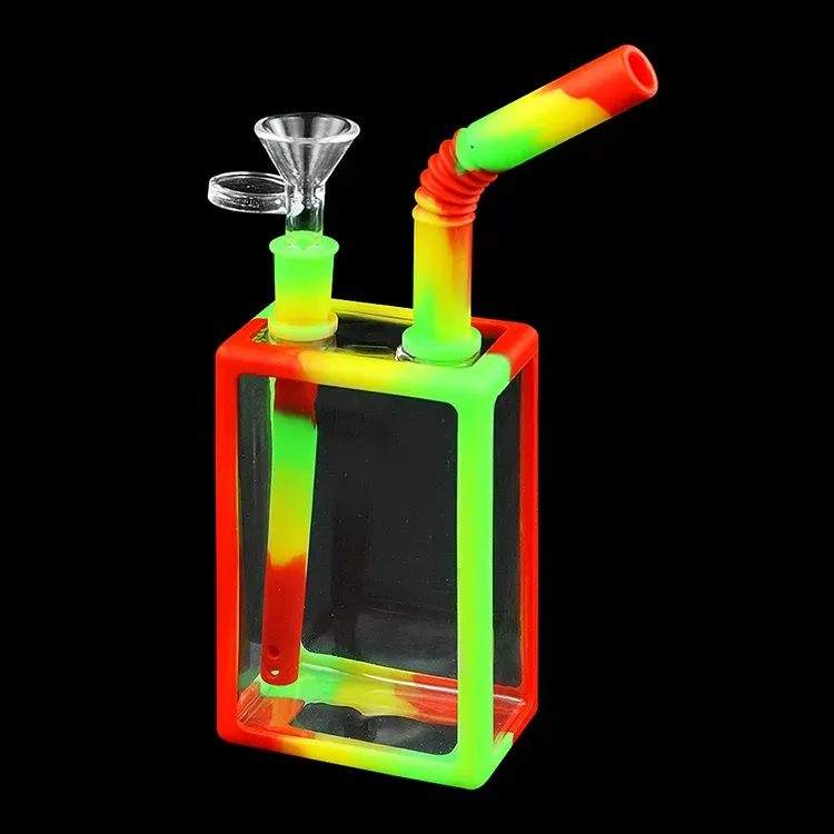 Drink box hookah water pipes silicone bong dab rigs glass pipe mix colors cigarette hookahs