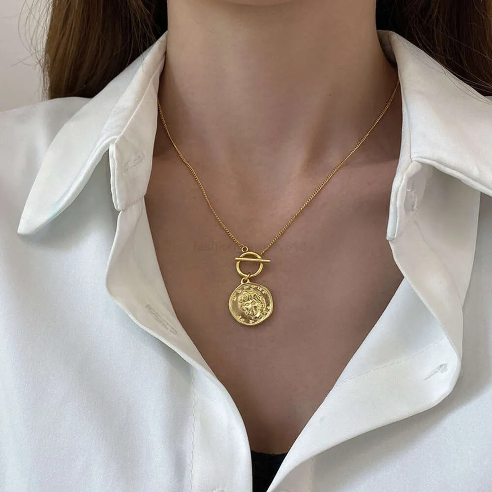 Korean Style Pendant Necklace Gold Figure Statue Necklace