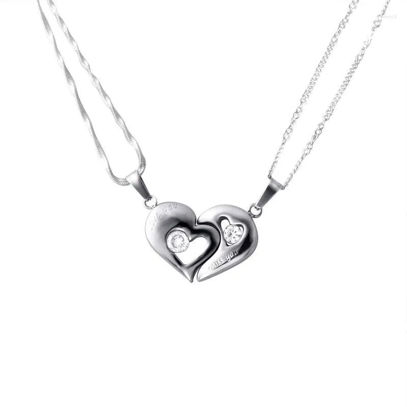 Pendant Necklaces S925 Silver Chain Magnet Lover Necklace Stainless Steel Metal Charms Gift Crystal Jewelry Pair Heart Couple Pendants