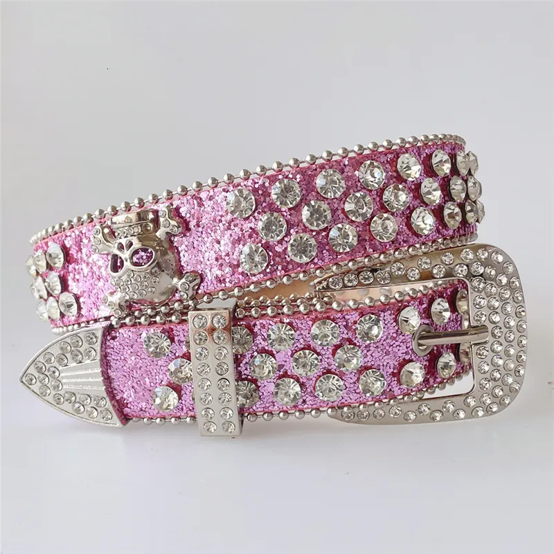 Punk Skull Belt: Goth Western Cowboy Bling Belt with Diamond  display picture 2