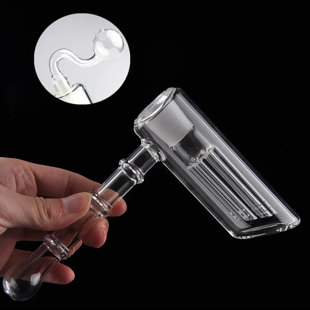 Glass Oil Burner Hookahs Hammer 6 Arm Perc Glass Percolator Bubbler Handle Water Pipe Smoking Pipes Dab Rig Shisha Accessories