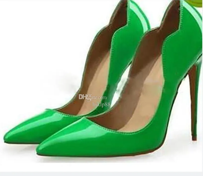 Green Mirror Leather Crystal Chunky Heels Pumps|FSJshoes