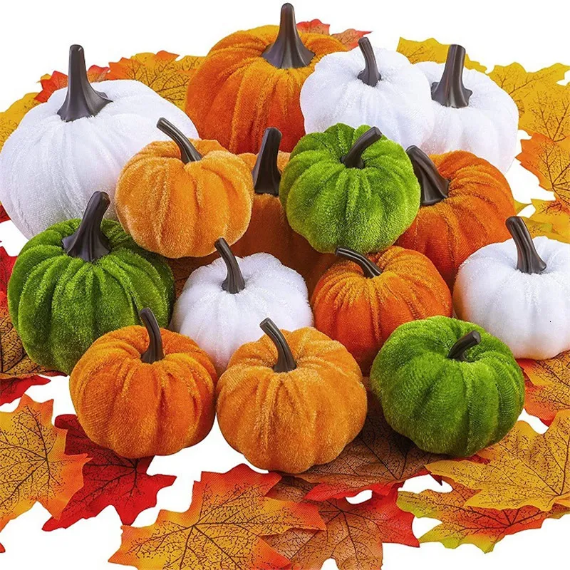 Decorazione per feste Morbido velluto Simulazione di Halloween Ornamenti colorati di zucca di Halloween Zucca carina Raccolta domestica Autunno Decorazione artificiale per esterni 230905