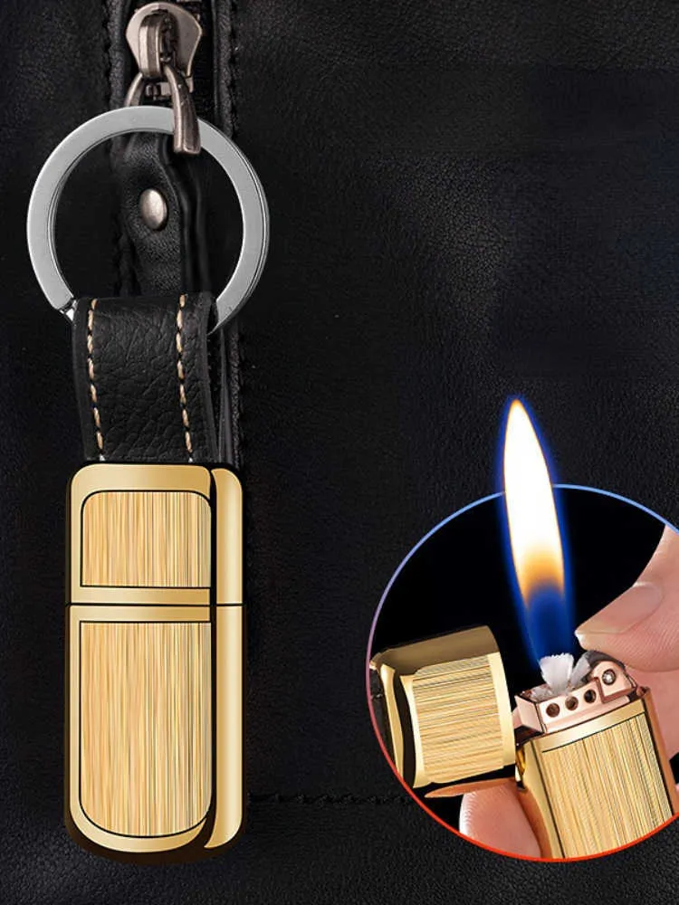 Advanced portable key chain mini lighter metal personality kerosene grinding wheel open flame smoking accessories gift B1DT