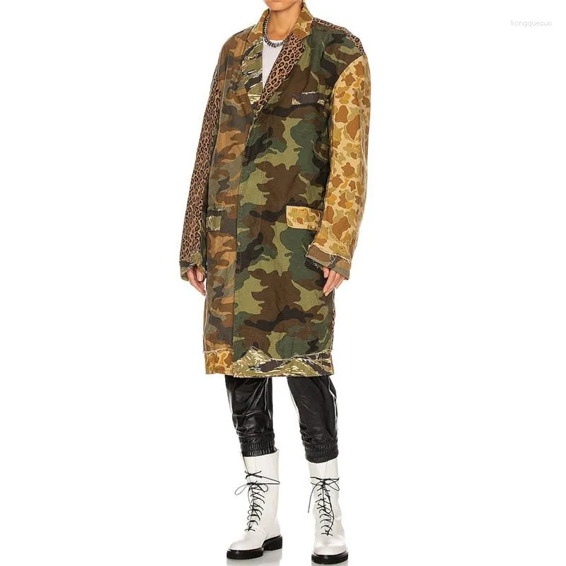 Gabardina de mujer Abrigos cortavientos 2023 otoño moda coreana abrigo de empalme asimétrico estampado de leopardo chaqueta de algodón puro