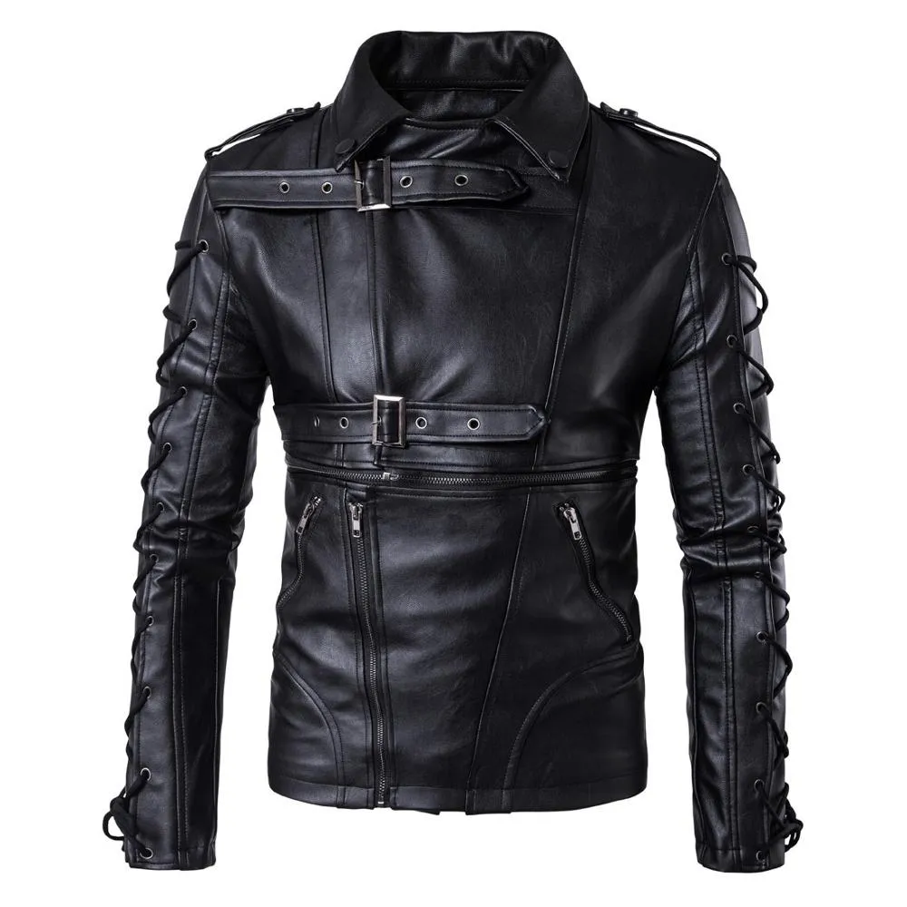 QNPQYX Neue Herren-Motorrad-Lederjacke, wasserdicht, PU-Reißverschluss-Design, Fleece, dicke Jacken, modisch, schlanker Windjacke-Mantel