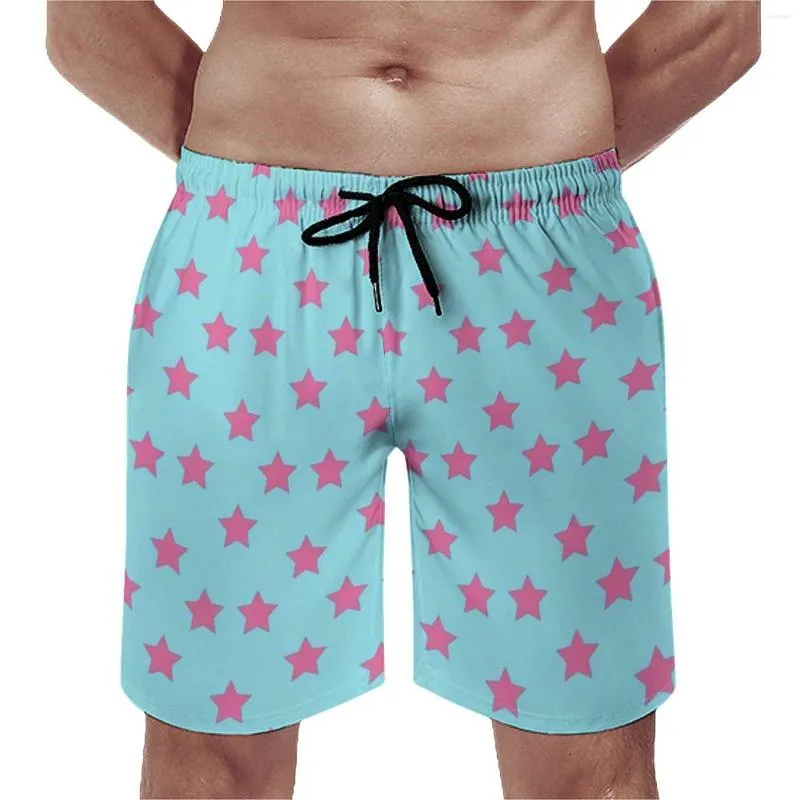 Shorts masculinos joestar rosa estrelas placa verão jojos bizzare aventuras casual praia calças curtas homens correndo troncos de secagem rápida