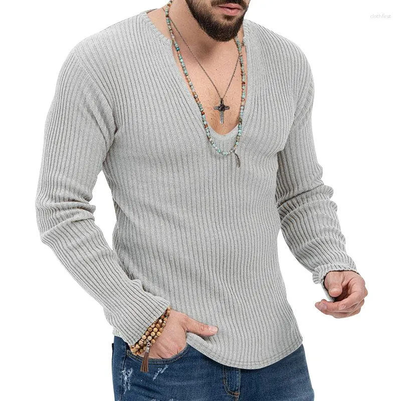Männer Pullover Baumwolle Top Bottoming Shirt Trendy Frühling Und Herbst Tiefer V-ausschnitt Einfarbig Gestrickt Lange Ärmeln