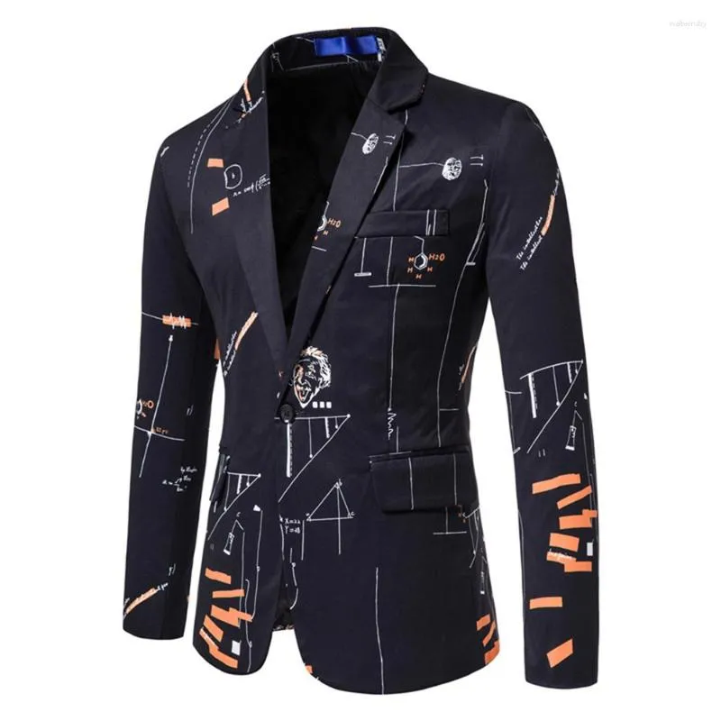 Men's Suits Jacket Fashion One-Button Print Dress Coat Casual Business Male Suit