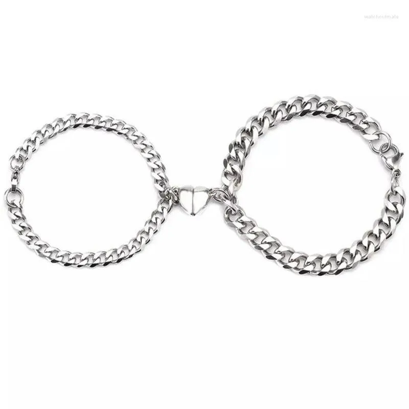 Link pulseiras casal pulseira magnética de aço inoxidável coração ímã 2pcs dele e dela combinando