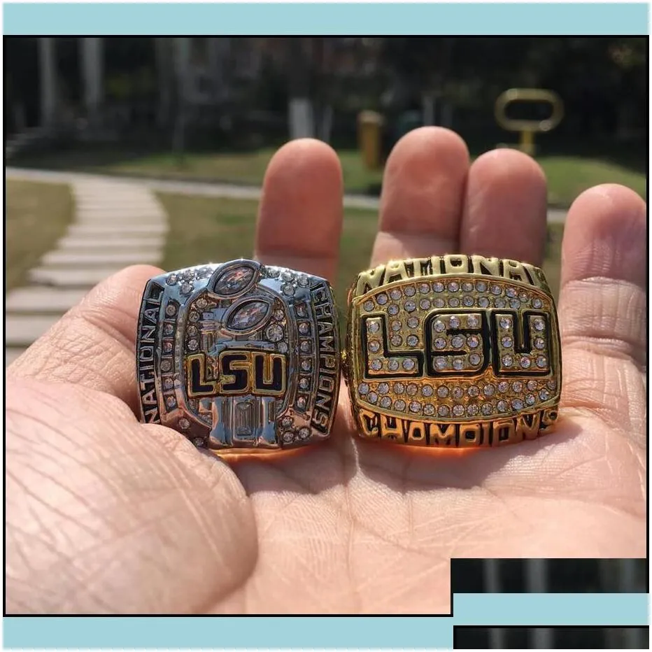 cluster rings 2pcs 2003 2007 lsu tigers national championship ring set souvenir fan men gift wholesale drop delivery jewelry dh0hs