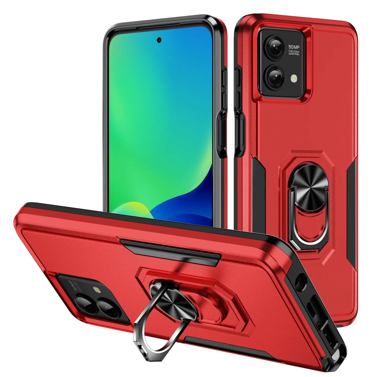 Étuis de téléphone portable pour Motorola G Stylus 4G 5G Edge Plus G Pure Play Power G 5G Soft TPU Hard PC 2 en 1 Design Heavy Duty Antichoc Couverture arrière avec anneau de support béquille