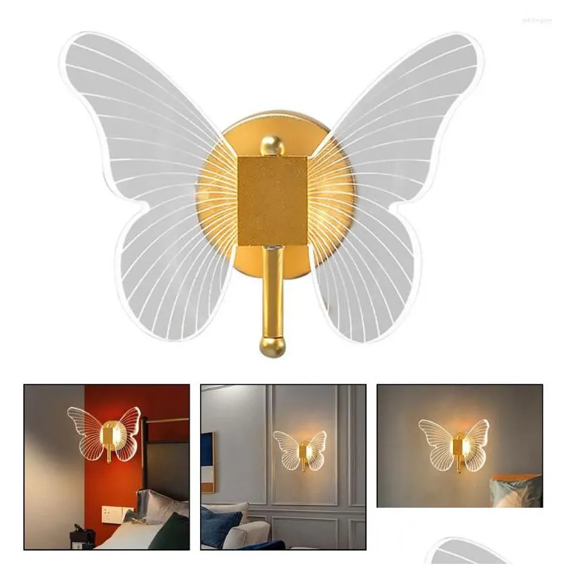 Lâmpada de parede borboletas arandela luz para sala de estar quarto nightstand corredor gota entrega casa jardim el suprimentos deco dhhji