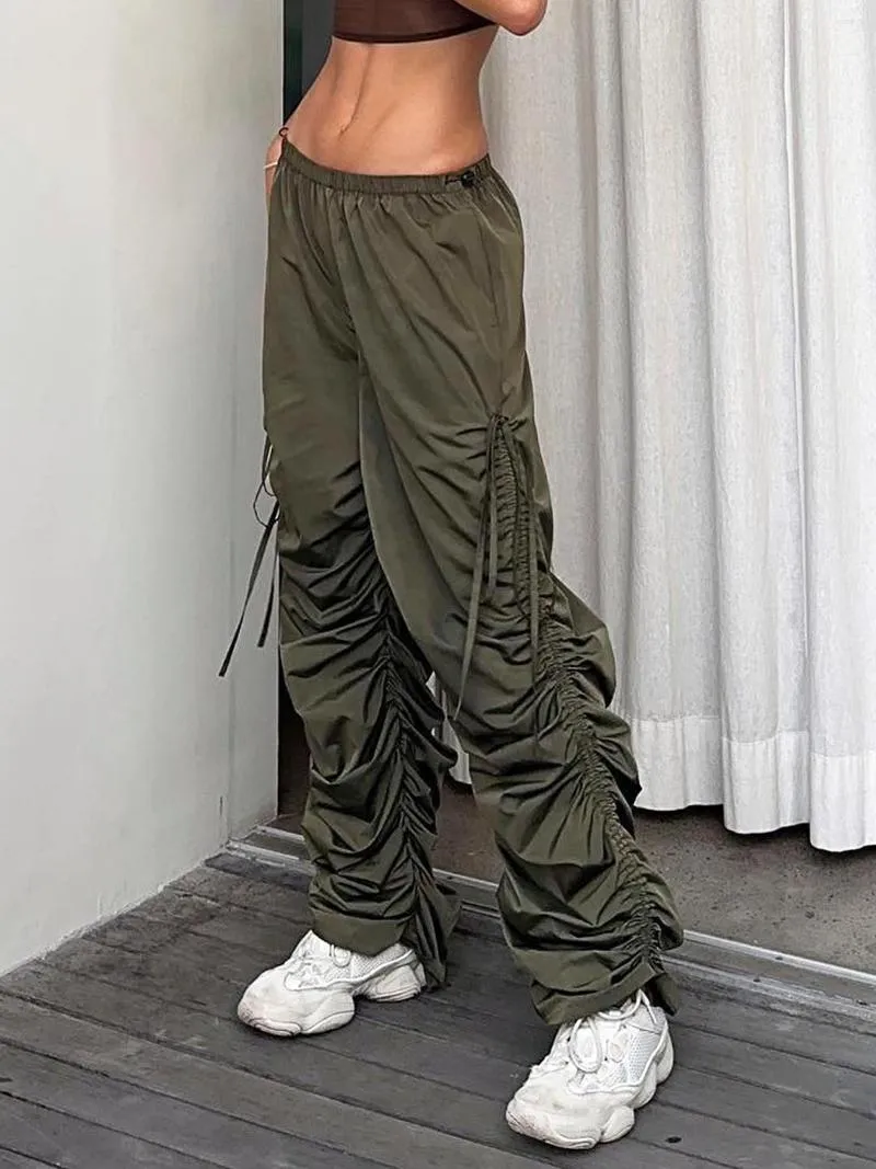 Women's Pants Casual Long Pant Femme Cotton Solid Streetwear Y2k Bottoms  For Woman Pleated Loose Cargo Women 2024 High Waist