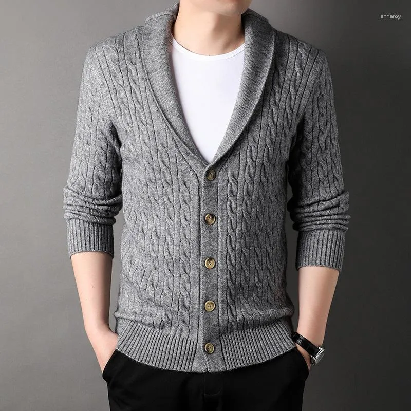 Pulls pour hommes Automne et hiver Chunky Twist Pull à revers Cardigan tricoté Épaissi Mode Simple Polyvalent