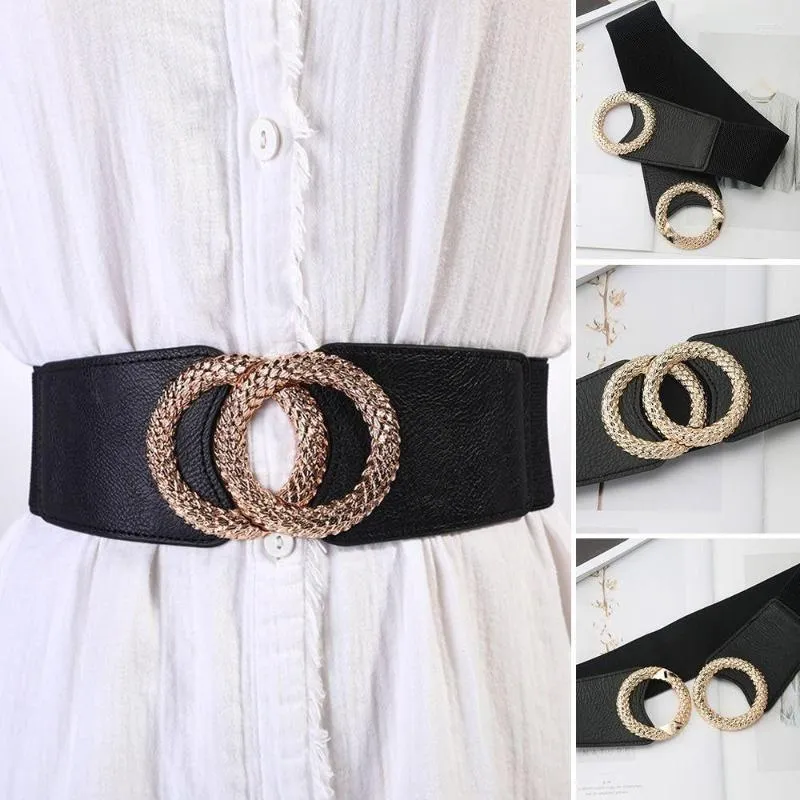 Plus Size Elastic Wide Belt Chinese Knot Golden Buckle Body - Temu