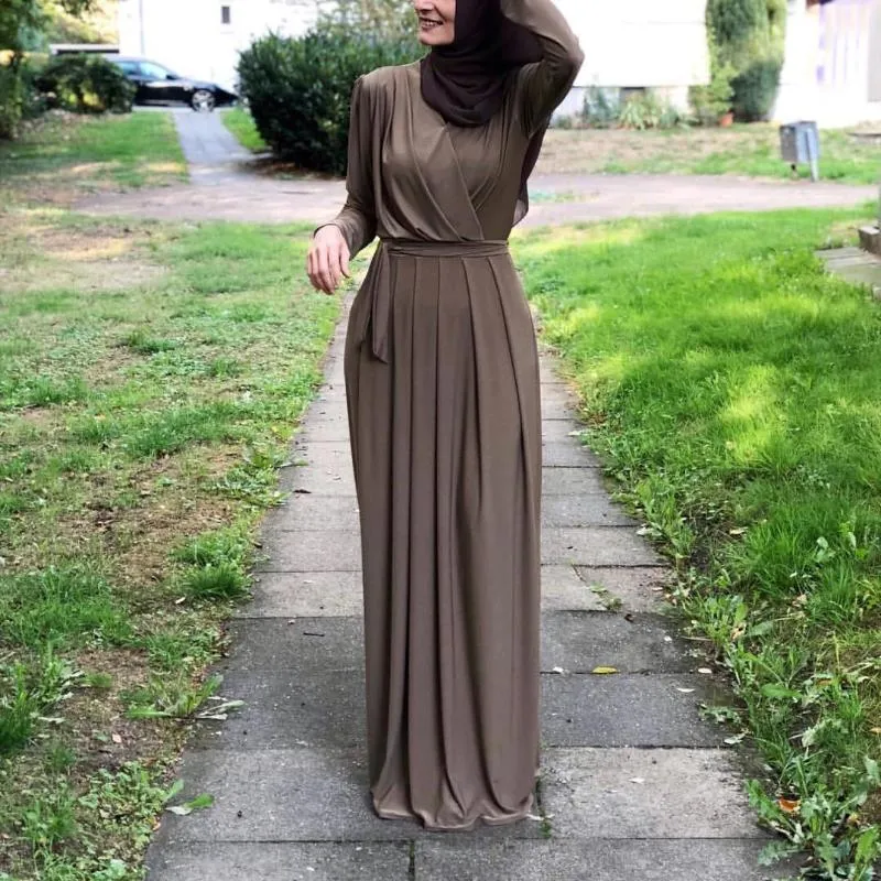 Ethnic Clothing Abaya Muslim Womens Dress Elegant Fashion V Neck
