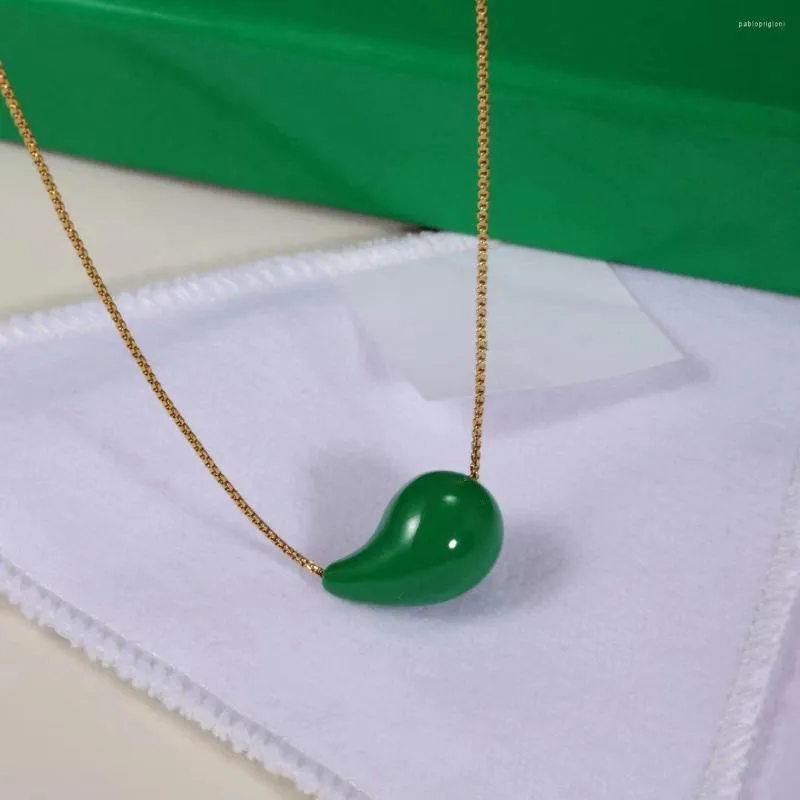 Chains Europe America Green Acrylic Gold Chain Water Drop Necklace Woman Famous Designer Brands Jewelry Gifts Trendy_voghion.com