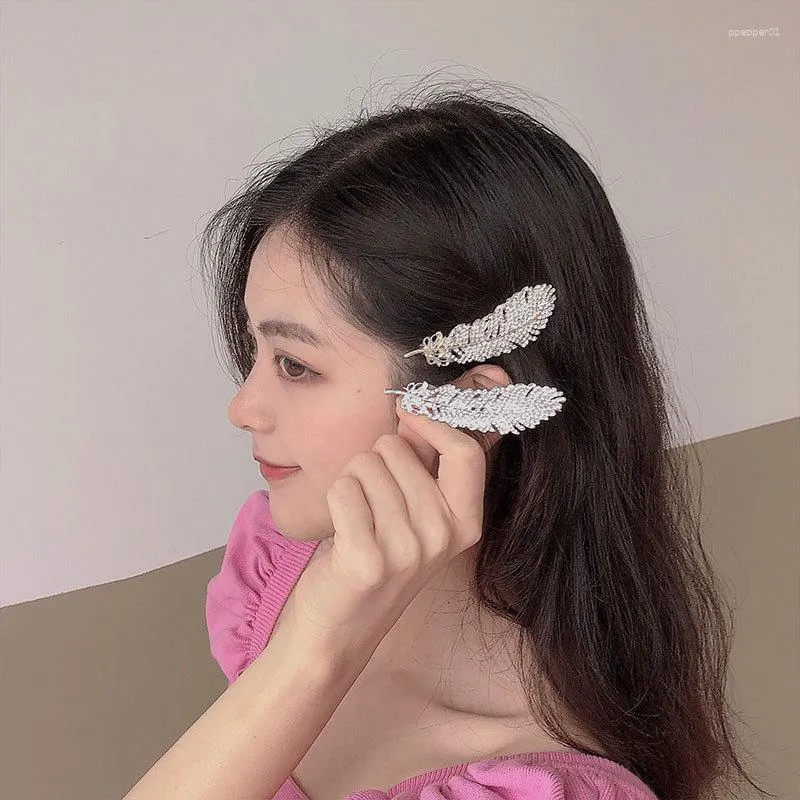 Hair Clips Alloy Metal Feather Leaf Shape Chips Pins Vintage Luxurious Rhinestone Inlaid Headwear Hairpins Jewelry Trendy Teens Gift