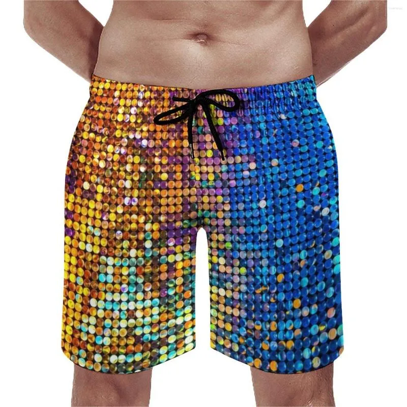 Shorts masculinos placa bola de discoteca impressão clássico troncos de praia colorido lantejoulas confortável correndo surf na moda calças curtas oversize