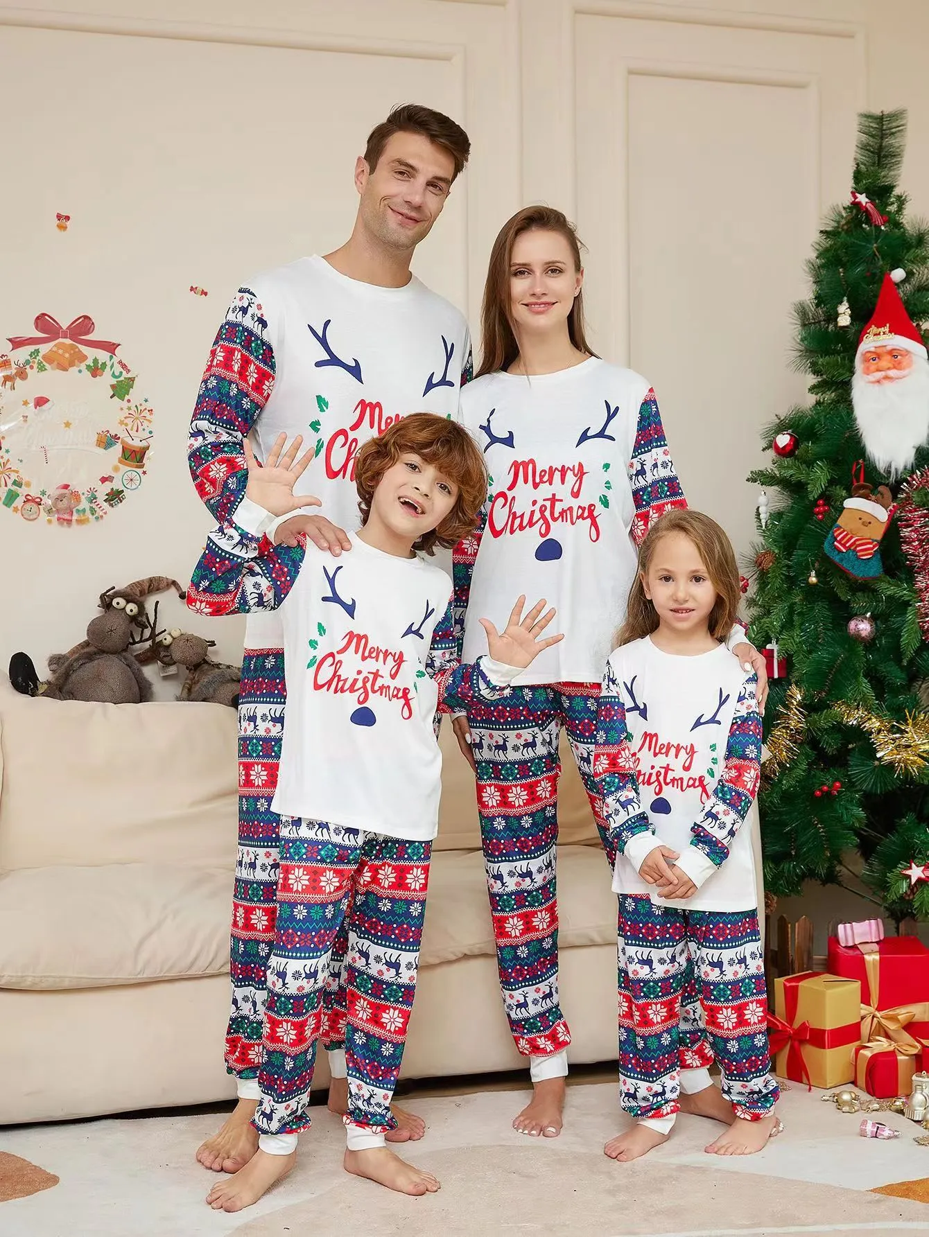 2023 famille noël pyjamas correspondant vêtements ensemble noël adulte père  mère enfants vêtements de nuit pour fils fille pyjamas tenue 