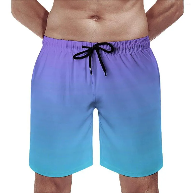 Calções masculinos na moda placa roxo e azul cerceta casual praia calças curtas masculino gráfico correndo secagem rápida troncos de natação presente idéia