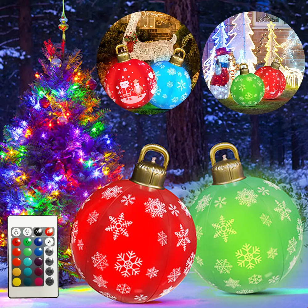 Décorations de Noël 60 cm Boule de Noël Ornements Extérieur Intérieur Lumineux LED Décoration de Noël Ballon Gonflable Jouet Boule Cadeau de Noël 230905