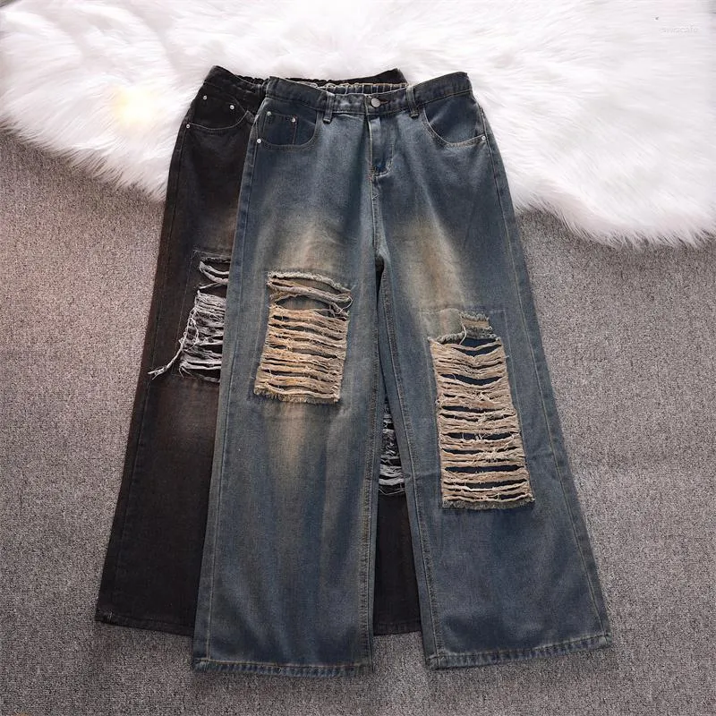 Jeans da uomo Gmiixder perforati American High Street Preppy Uomo Donna Pantaloni punk Estate gotico oversize gamba larga Y2k strappato