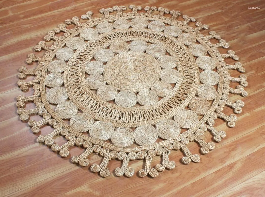 Carpets Carpet Natural Jute Floor Mat Rugs Woven Handmade Braided Style Round Rug Bohemian Area 5x5 Rag