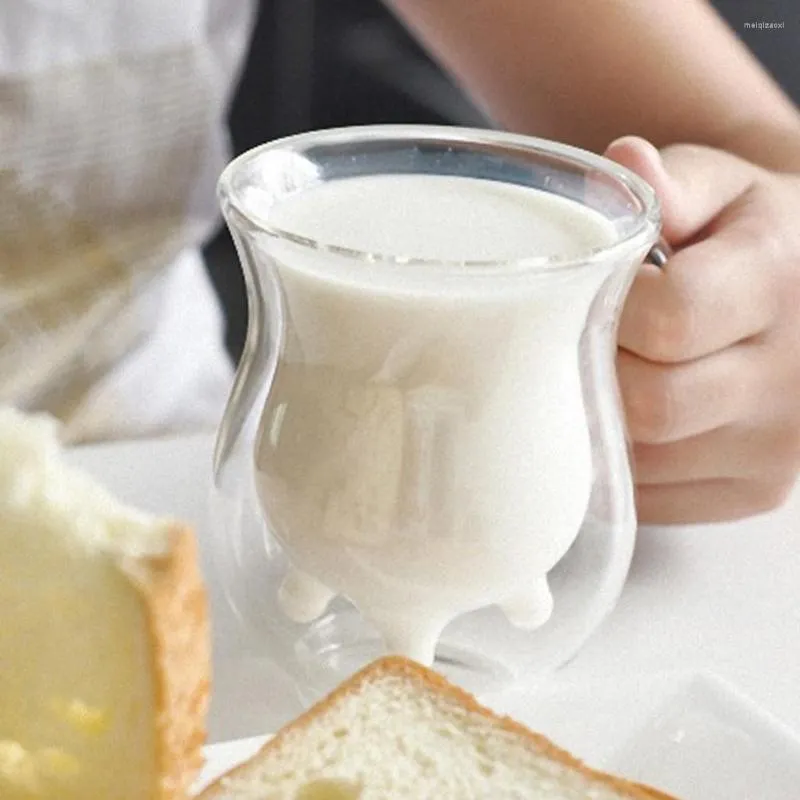 Weingläser Kind Baby Milch Tasse Kaffee KUH Euter Form Doppelwandige Klarglas Teetasse Griff Kreativ Niedlich