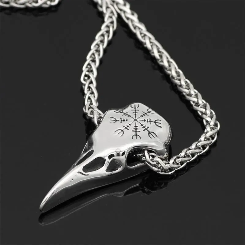 Fashion Men Necklace Stainless Steel Crow Skull Pendant Amulet Men's Necklace Biker  Jewelry Anniversary Day Gift