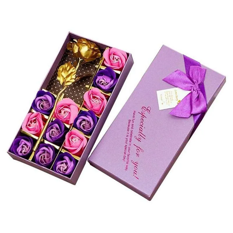 Couronnes de fleurs décoratives Savon artificiel Rose pour les femmes Amoureux Saint Valentin Cadeau Bouquet Feuille d'or Roses Fleur Drop Livraison H Otnba