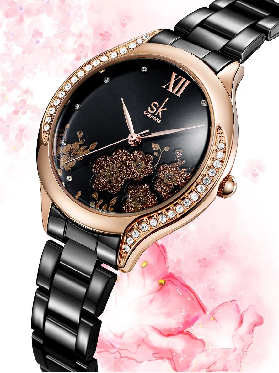 Exquisite Floral Design Luxury Diamond Watch Elegant Waterproof Women s Timepiece