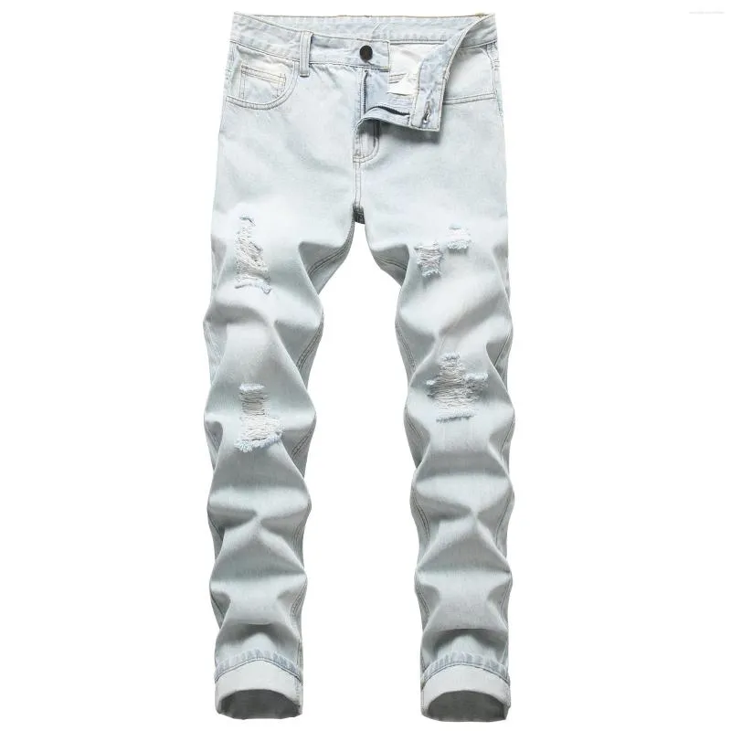 Herenjeans Denim Lichte kleur Recht Groot formaat Casual Lange broek Trendgat Geruïneerd Klassiek