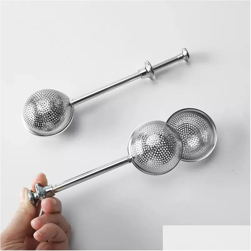 Sweepers Accessories Stainless Steel Tea Strainer Telescopic Push Infuser Ball Loose Leaf Herbal Filter Home Kitchen Bar Drinkware Too Dhpnb