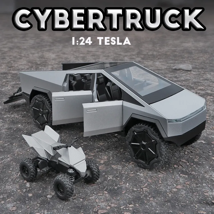 Aircraft Modle 1 24 Tesla Cybertruck Truk Logam Campuran Mainan Mobil Model Diecast Kendaraan Pickup Sepeda Motor Dekorasi Anak Laki laki Hadiah Natal 230905