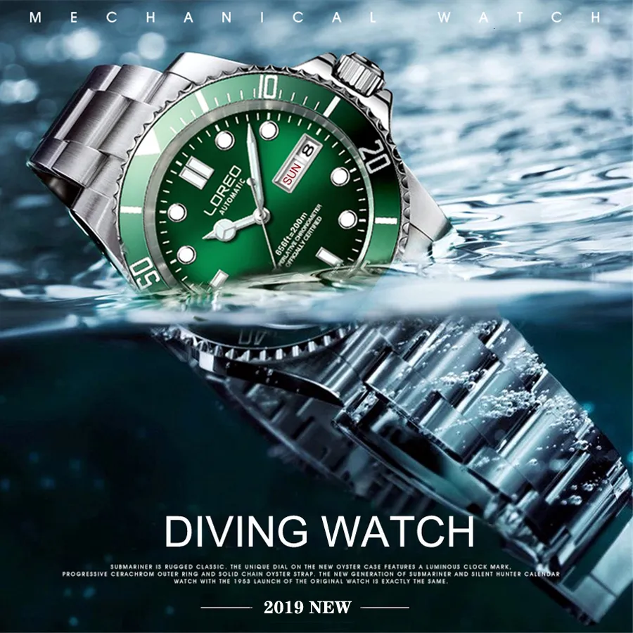 Wristwatches LOREO Luxury Men Mechanical Wristwatch 200m