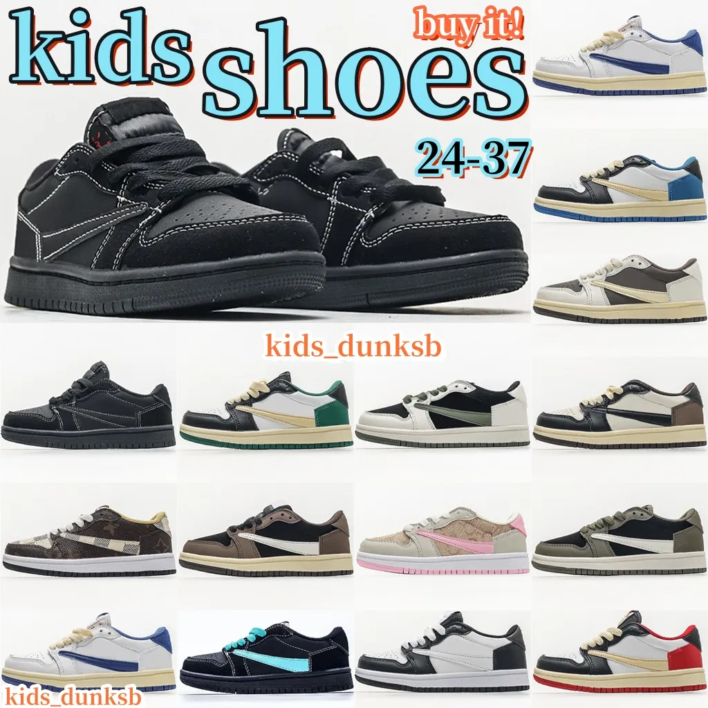 scarpe per bambini Low 1s Tennis OG Travis Rosso Nero Oliva Gioventù Bambini Reverse Ragazzi Ragazze Scarpe da ginnastica per neonati Sneakers per neonati