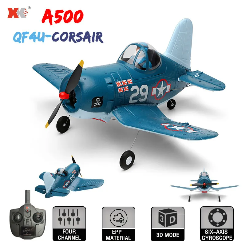 ElectricRC Aircraft Wltoys XKS A500 A250 RC Airplane QF4U Fighter 4Ch Remote Control 3D6G 6-Axis Gyro Mini Aircraft Electric Toy Plane Gift for Boy 230906