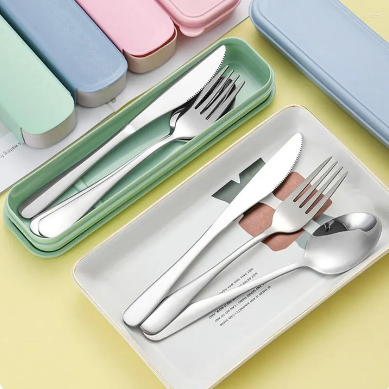 Dinnerware Sets Portable Cutlery Suit With Storage Box Chopstick Fork Spoon Knife Travel Tableware Set Camping CutleryStainless Steel