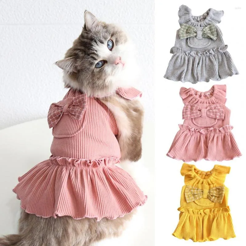 Dog Apparel Wrinkle-free Sweet Teddy Small Bowknot Pocket Dress For Daily Wear