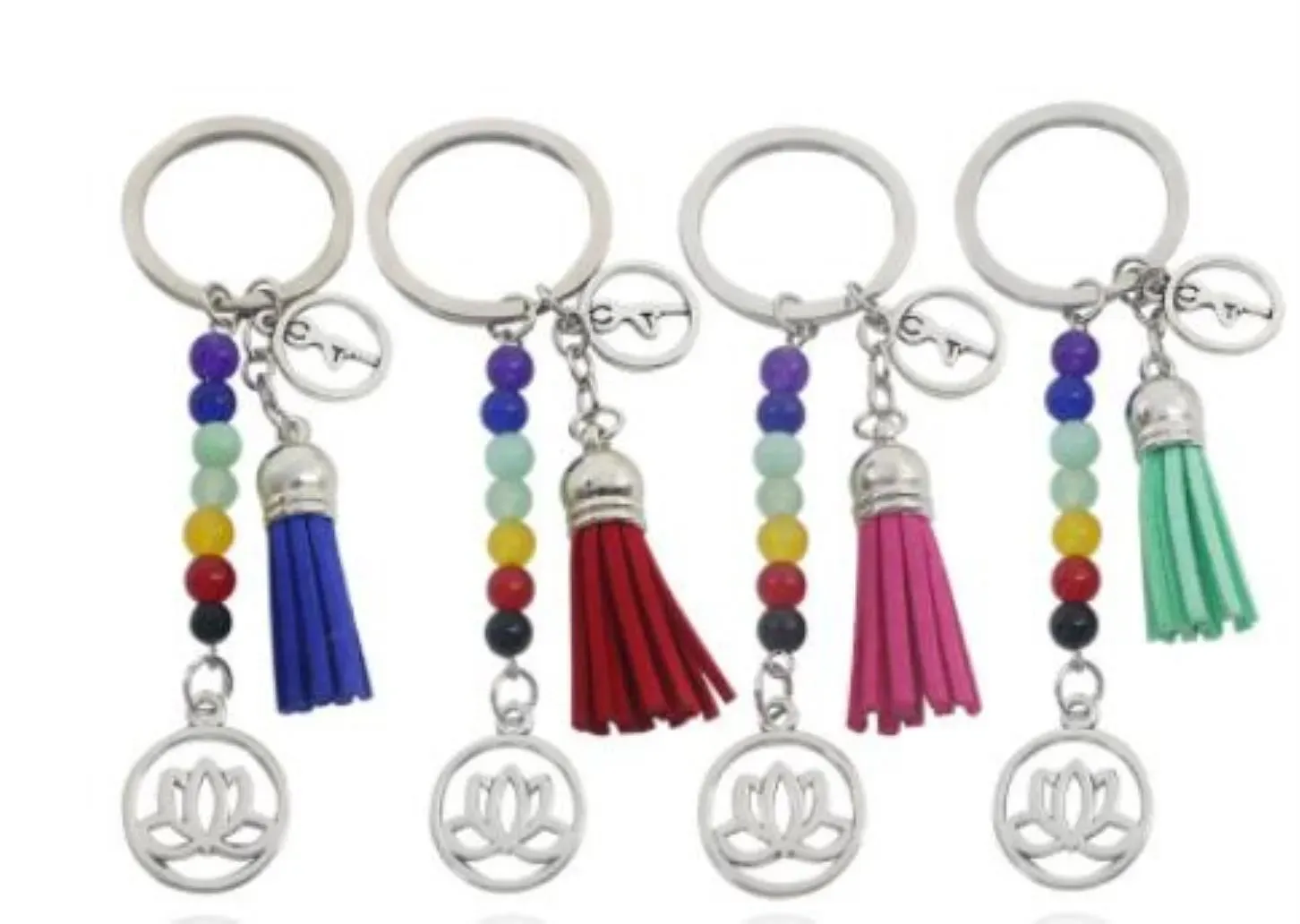 Key Rings Jewelry Custom Tassel Lotus Chakra Pendant Keychain Women Bag Floating Charms Mticolor Beads Yoga Energy Drop Delive9291907