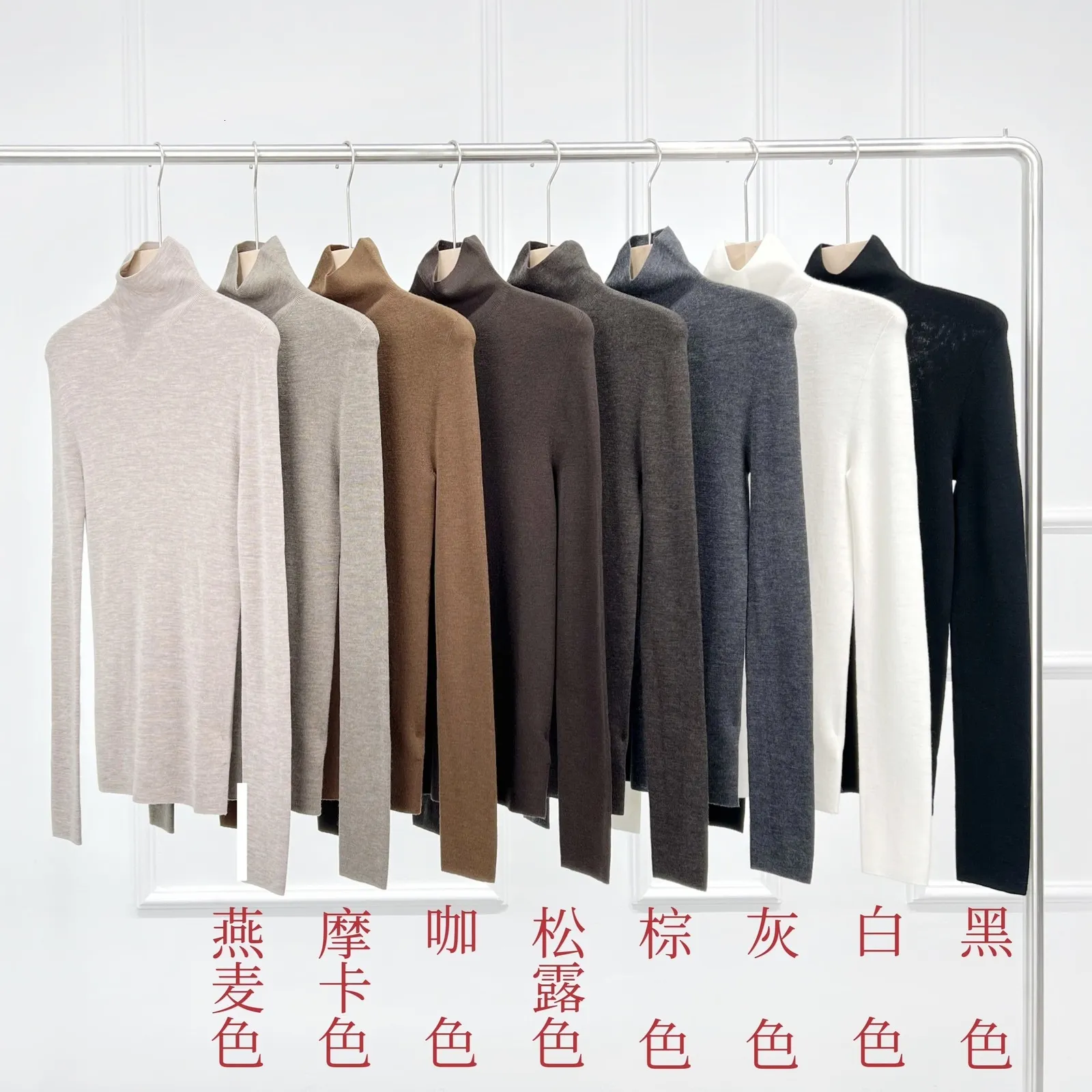 Kadın Sweaters Naizaiga 100 Süper Fino Merino Yün Mock Boyun Katı İnce Uzun Kollu 18 Pimler Kadın Bahar Sulakları Kız Kazak WLHL36 230905