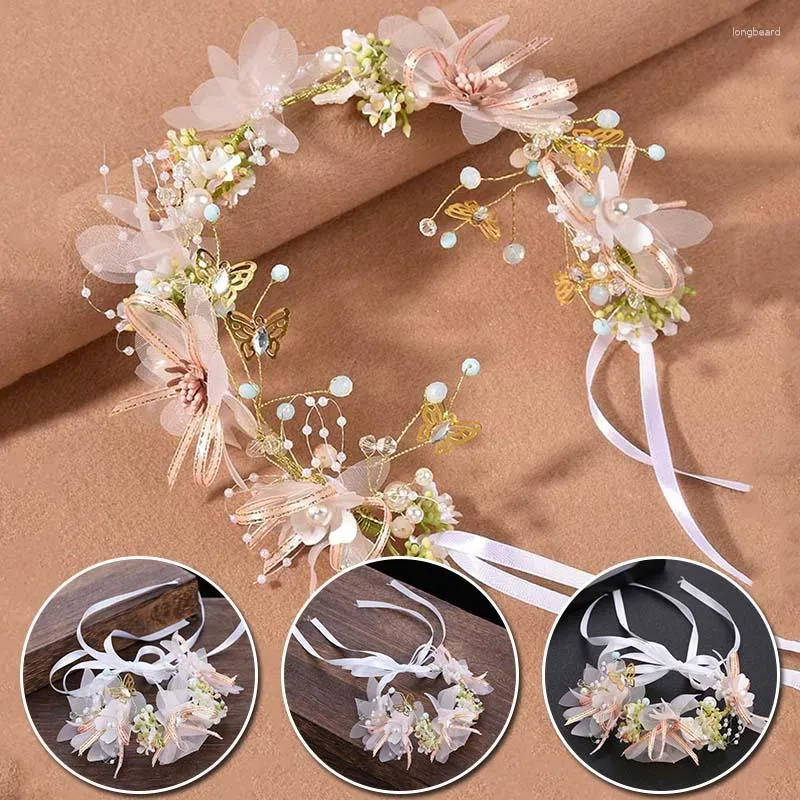 Hair Clips Elegant Girls Bridal Pearl Crowns Flower Wreath Bohemian Garland Headdress Beach Party Wedding Floral Headbands Accessories