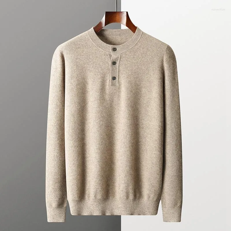 Maglioni da uomo ZOCEPT Maglione con colletto Henley per uomo Inverno Maglia di alta qualità Casual Tinta unita Manica lunga Pullover in cashmere