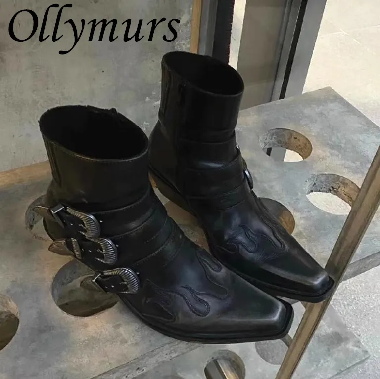 Botas Ollymurs Vintage Punk Mulheres Cool Gothic Metal Buckle Strap Ankle Shoes 230905