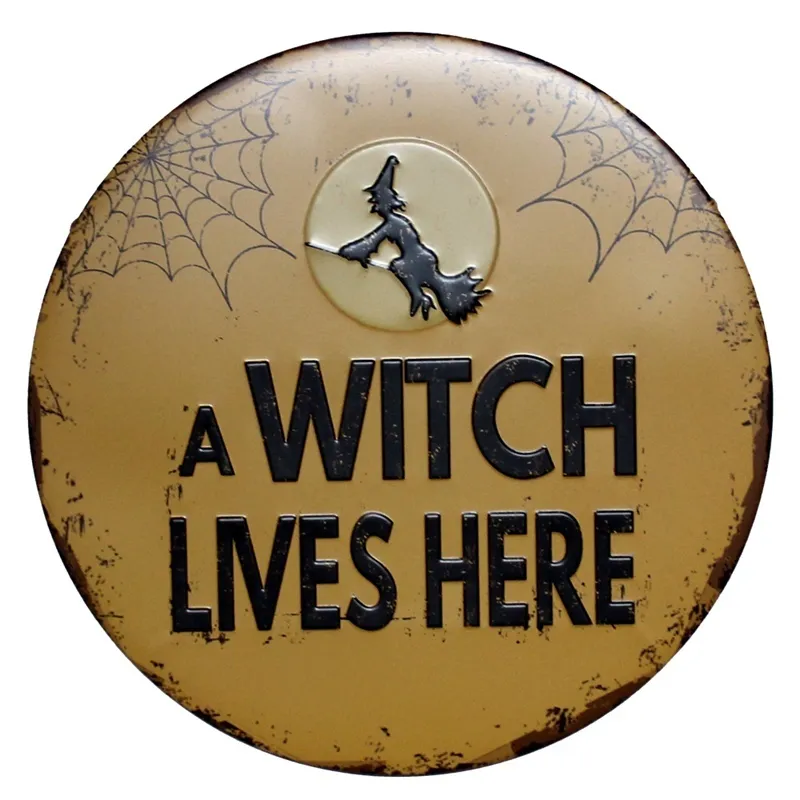 Decorative Objects Figurines WITCH LIVES HERE Vintage Metal Signs Cafe Bar Pub Halloween Wall Decor Retro Plaque Home Wall Stickers Festival Tools 30CM R011 230905