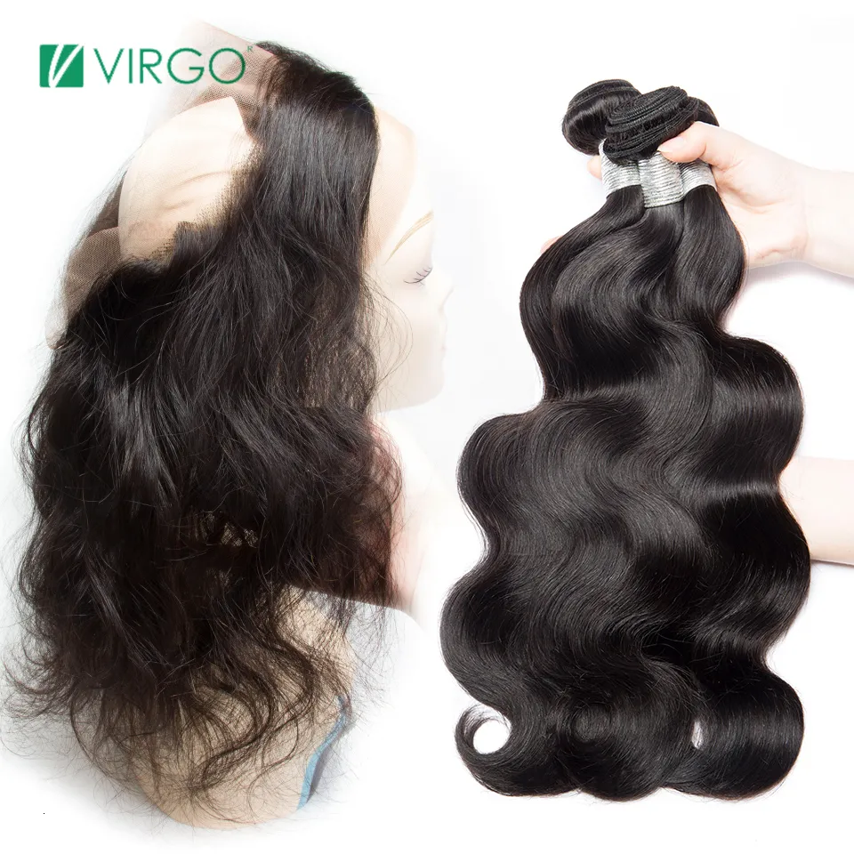 Syntetiska peruker Virgo 360 Renda frontala Dengan Bundel Gelombang Tubuh 28 30 Inci Rambut Manusia Brasil Ekstensi Depan Remy 230905