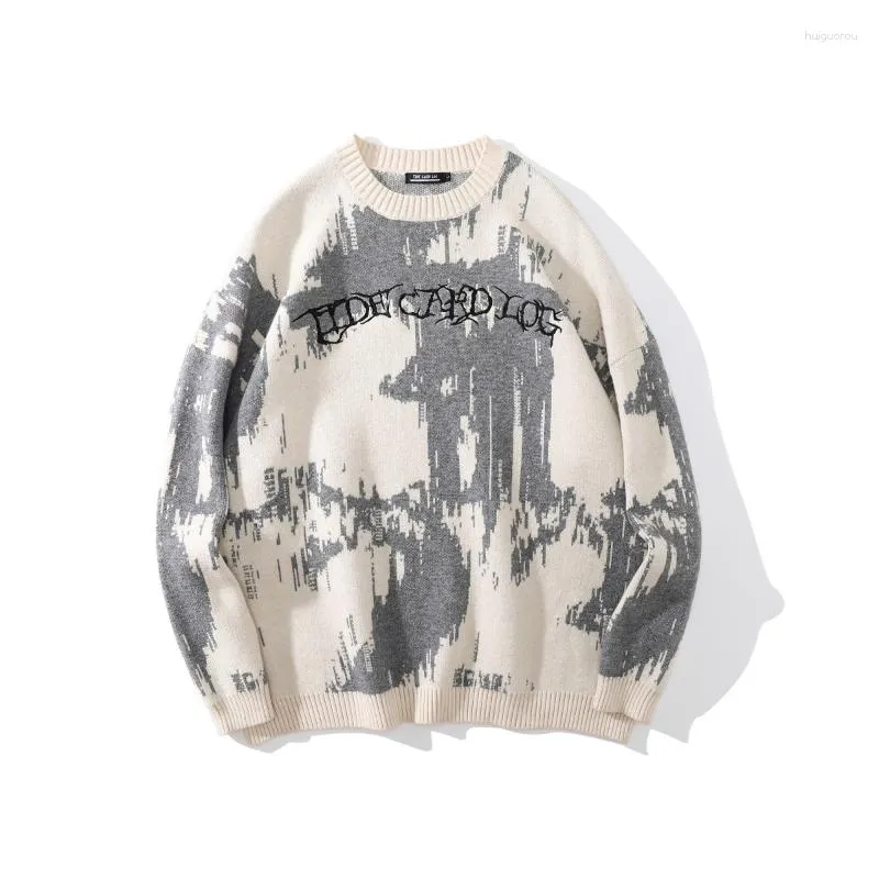 Maglioni da uomo di alta qualità Maglione lavorato a maglia Hip Hop Lettera Ricamo Stampa Streetwear Harajuku Hipster Pullover casual Nero Beige