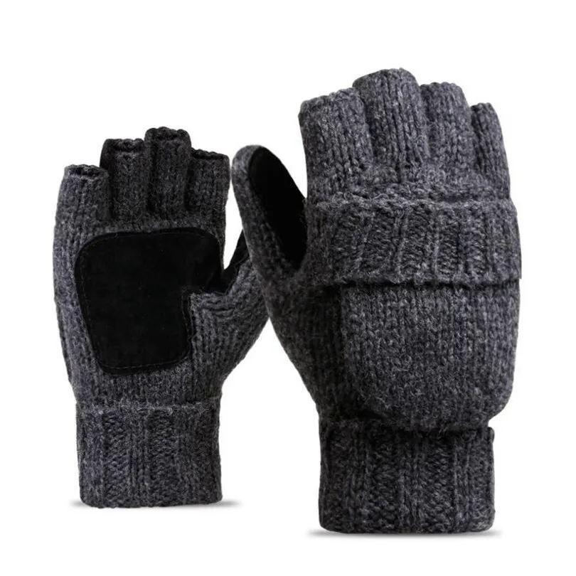Beş parmak eldivenleri unisex artı kalın erkek parmaksız eldivenler erkekler yün kış sıcak maruz kalan parmak eldivenleri örülmüş sıcak flip yarım parmak eldiven 230906